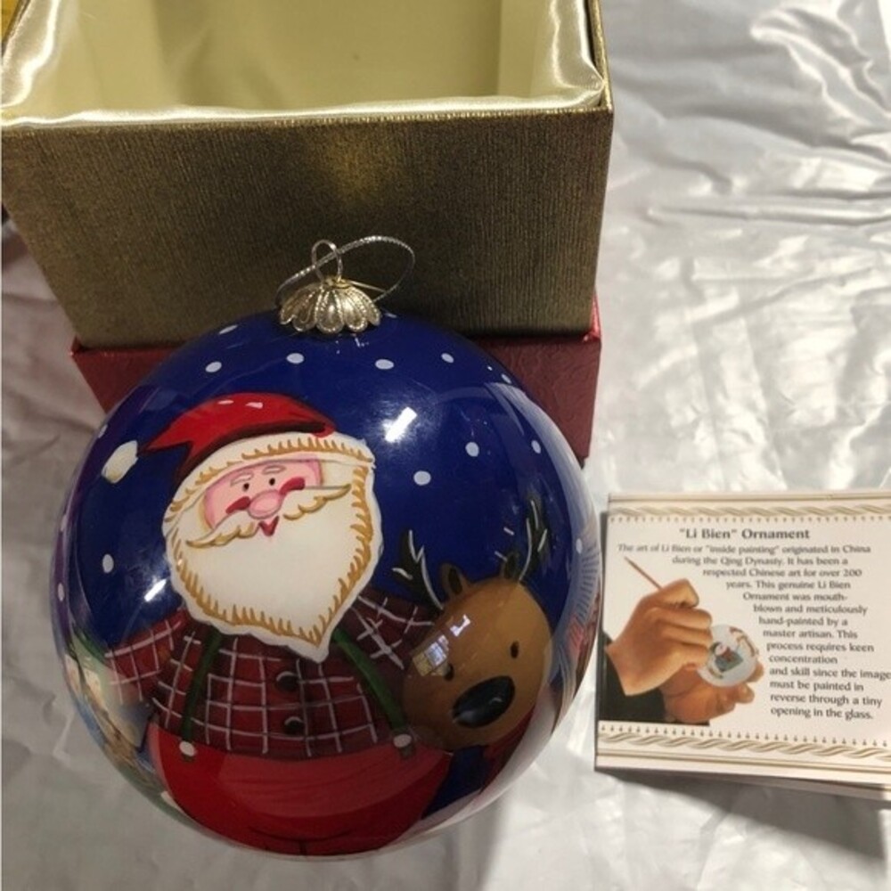 Pier 1 Li Bien 2014 Glass Ornament Santa Snowman Friends Mouth Blown HandPainted